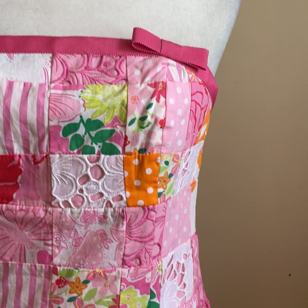 Lilly Pulitzer Pink Orange Yellow Patchwork Strapless Dress - Picture 6 of 11